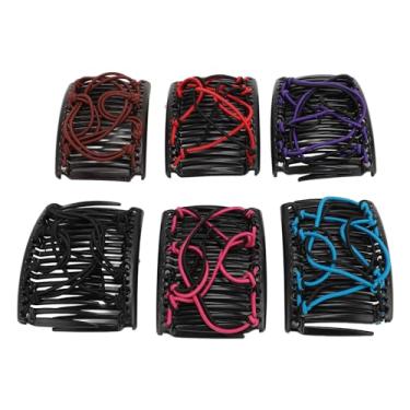 Imagem de Acouto Pacote Com 6 Pentes de Cabelo Elásticos para Mulheres e Meninas - Clipes de Garfos de Cabelo de Pente Duplo Elástico Vintage Em Vermelho, Roxo, Azul, Preto, café e Vermelho - Acessórios Elegantes Multifuncionais Sem Esforço