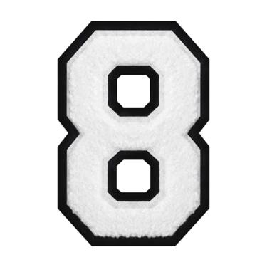 Imagem de 1 peça de patch de número de chenille de ferro branco de 15 cm com borda preta – adesivos do alfabeto para roupas, jaquetas, mochilas, chapéus para decoração personalizada, nome personalizado e