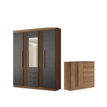 Imagem de Conjunto Roupeiro Espelho E Cômoda Joey Jatoba Grafite