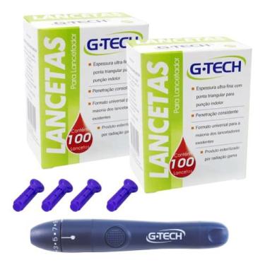 Imagem de Kit 200 Lancetas Para Lancetador + Caneta Lancetadora Preto - G-Tech