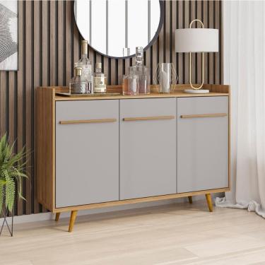 Imagem de Aparador Buffet Quartzo 3 Portas Com Pés De Madeira Maciça Cinamomo/off White