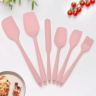 Imagem de Conjunto de 6 espátulas de silicone, espátulas de borracha de silicone resistente ao calor para uso na cozinha, espátula de borracha de grau alimentício com aderência ergonômica, para cozinhar, livre