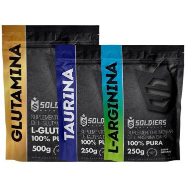 Imagem de Kit: Arginina 250g + Glutamina 500g + Taurina 250g - 100% Pura Importada - Soldiers Nutrition-Unissex