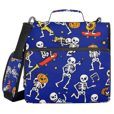 Imagem de SEHANY Fichário com zíper de caveira com alça de ombro, capacidade para 500 folhas, vários bolsos, fichário com 3 anéis com zíper de 3 cm