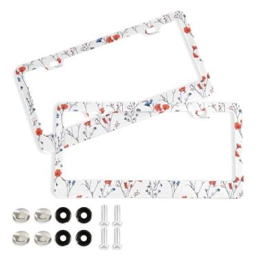 Imagem de SEHANY Molduras de placa de licença de flores florais coloridas, capas de moldura de placa de carro de alumínio à prova de ferrugem com orifícios elípticos e parafusos serve para veículos padrão dos
