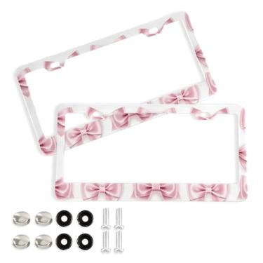 Imagem de SEHANY Lindas molduras de placa de licença de arco rosa, capas de moldura de alumínio à prova de ferrugem com orifícios elípticos e parafusos, serve para acessórios de carro de tamanho padrão de