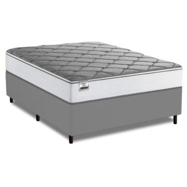 Imagem de Cama Box Casal Real Max Force Softgel 138x188x65cm - Suporta Até 200 Kg Por Pessoa Branco / Cinza
