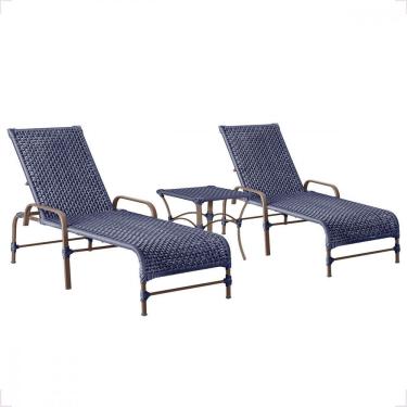Imagem de 2 Cadeiras Espreguiçadeira Piscina Corda Náutica E Mesa Azul