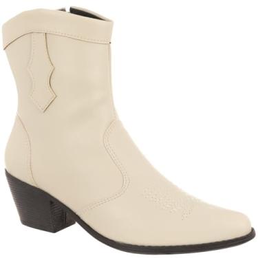Imagem de Bota Feminina Texana Western Country Cano Curto Bico Fino Boiadeira Via Angel 6901. (Off White, BR, Adulto, Numérico, 37)