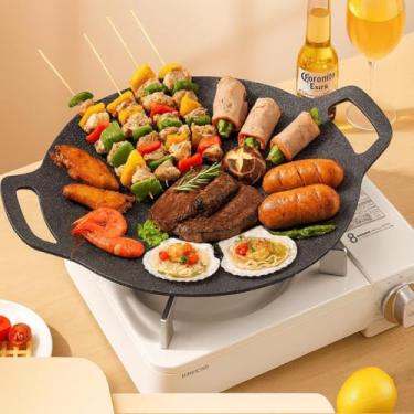 Imagem de Chapa Grelha Redonda Antiaderente 30cm em Alumínio Fundido para Grelhar Carnes, Legumes e Peixes – Chpa compatível com Fogão a Gás, Indução, Churrasqueira e Camping, com alta preservação de calor