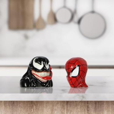 Imagem de Marvel Comics Conjunto de 2 peças de cerâmica para decoração de casa, cozinha, temperos, personagem veneno, personagem do Homem-Aranha