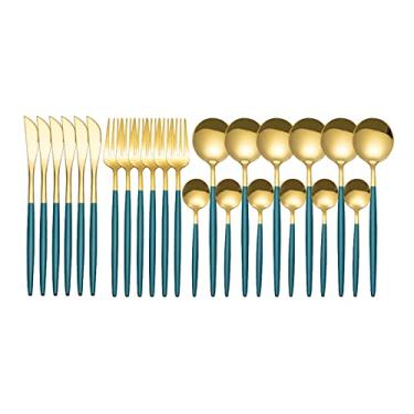 Imagem de Conjunto de talheres aço inoxidável com 24 peças para cozinha faca colher louça mesa minimalistas resistentes anti-ferrugem fáceis limpar elegantes modernos casa festa restaurante