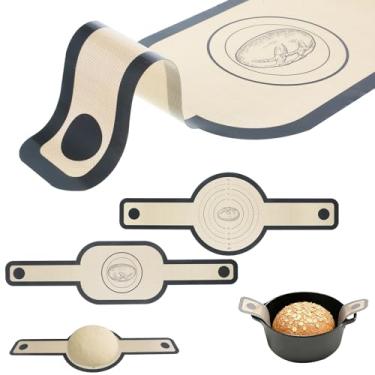 Imagem de LIQWEI 2 peças de estilingue de pão de silicone, eslinga de pão de silicone de fermento, oval e redondo, assadeira de pães, ferramenta de massa fermentada com alças longas para massa transferível