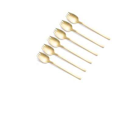 Imagem de Zerophile Servidores de salada de cabo longo de 18 cm, pacote com 6 garfos dourados e garfos de salada, utensílios de aço inoxidável para saladas, frutas, sobremesas