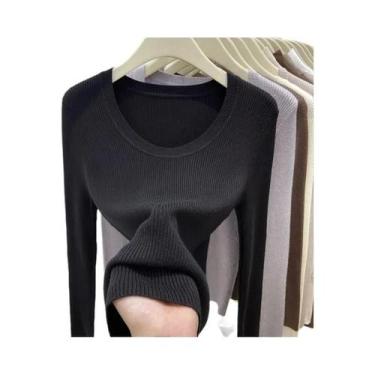 Imagem de Suéter Feminino De Tricô Slim Fit Zjaiss, Cor Sólida, Gola Redonda, Ma