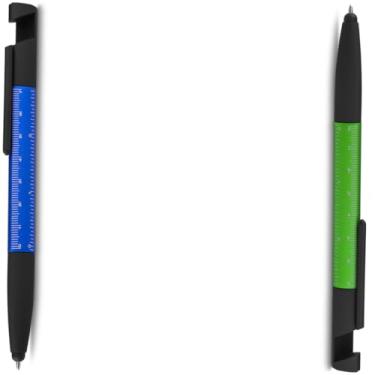 Imagem de Caneta Esferográfica Metálica com Ponta Touch, Escrita Azul, Multifuncional com Chave de Fenda, Phillips, Suporte para Smartphone, Limpador de Tela, Régua (Azul e Verde)