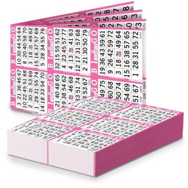 Imagem de Folhas de papel de bingo – 6 faces, 30,5 cm x 20,3 cm – Pacote com 500 cartões de bingo descartáveis – Papel Dauber reciclável para idosos, adultos e eventos comunitários (rosa)