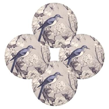 Imagem de Wassud Jogo americano conjunto de 4 tapetes de mesa redondos de pássaros para cozinha e jantar, lavável, resistente ao calor, decoração de mesa 39 cm