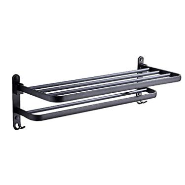 Imagem de Prateleira simples, toalheiros de banheiro dobráveis, prateleira de armazenamento de toalhas de alumínio espaço preto, suporte de toalha de cozinha montado na parede de 2 camadas/60 cm