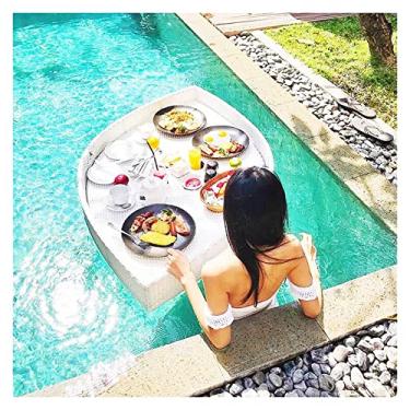 Imagem de LMJYU Bandeja de servir flutuante mesa de sinuca, bandeja flutuante de folha de salgueiro criativa, bandeja de servir flutuante para piscina com diamante, mesa e bar, para servir bebidas na piscina
