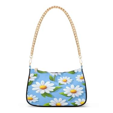 Imagem de CEBUGI Bolsas transversais femininas bolsa de ombro margaridas brancas bolsa clutch elegante com alça de corrente