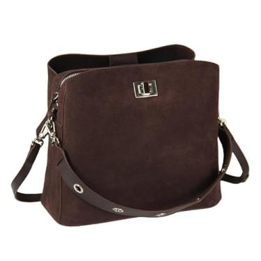 Imagem de Bolsas femininas de camurça de couro legítimo, vintage, bolsa Hobo, bolsa folgada, bolsa tiracolo de ombro, Nova marrom escuro, Large