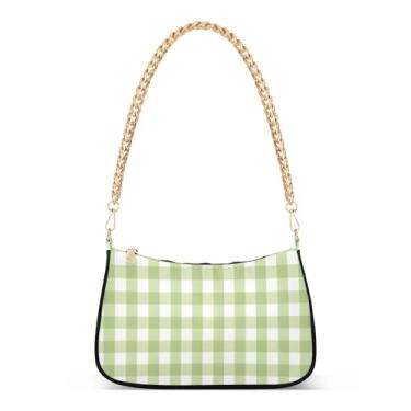 Imagem de CEBUGI Bolsas transversais femininas bolsa de ombro verde xadrez elegante bolsa clutch com alça de corrente