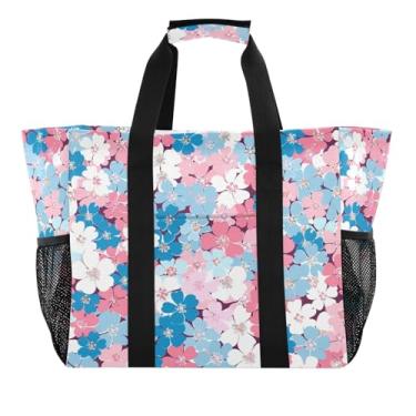 Imagem de Wassud Sacolas de compras reutilizáveis com flores pastel, bolsa grande, impermeável, organizador de lona para praia, piquenique, lavanderia, viagem