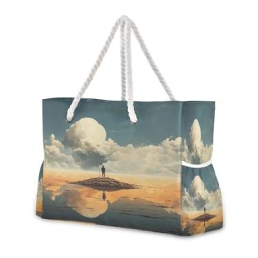 Imagem de Wassud Bolsa de praia com ilha isolada, grande, para mulheres, impermeável, à prova de areia, bolsa de viagem com zíper e bolso para piscina, academia, acampamento