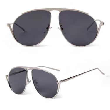 Imagem de HCHES Óculos de Sol Punk Oval Oversized Femininos de Luxo Retrô com Armação de Metal (2)