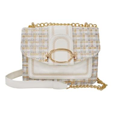 Imagem de Bolsas De Ombro Femininas Transversal Pequena Tweed Luxo Corrente Dourada Clutch Festa Shoulder Bag Moda Presente Mulher Sacola Mão Lateral Quadrada Elegante Viagem Trabalho Casamento