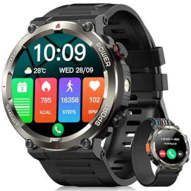 Imagem de Smartwatch Militar Masculino,Relógio Inteligente com Chamadas,Tela HD de 1.45",2 Alças,100+ Modos Esportivos,Resistente à Água e Compatível com iOS e Android