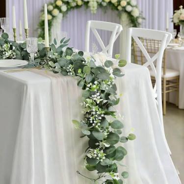 Imagem de Guirlanda artificial de eucalipto, folhagem sintética, videira, para decoração de casa (Eucalipto)