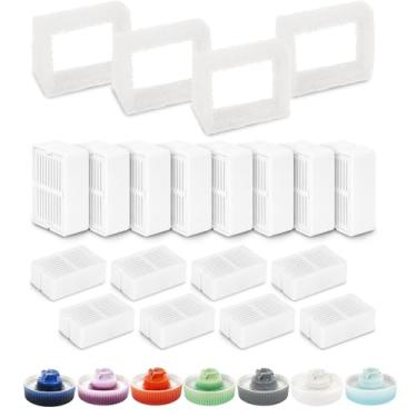 Imagem de Kenepet Filtros de substituição para fonte de água de cerâmica para gatos, filtros de carbono e filtros de espuma de esponja (16+4)