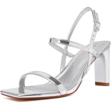 Imagem de Mostrin Sandálias femininas de salto alto com tiras quadradas, bico aberto, salto alto, tira no tornozelo, salto agulha para festa de casamento, Prata 02, 40