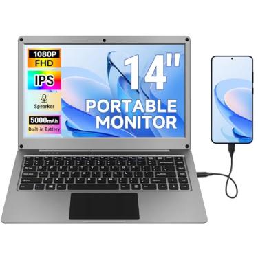 Imagem de Monitor portátil com teclado, portátil 1080P FHD de 14 polegadas, compatível com Raspberry Pi/Mini PC/telefone/PC/consola de jogos, CrowView Note bateria integrada com adaptador RPi5 (cabo tipo C