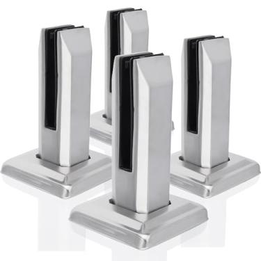Imagem de 4 peças de aço inoxidável 304 torneiras quadradas de vidro para cerca de piscina braçadeira de torneira para jardim doméstico escadas balaustrada grade varanda braçadeira de piso de vidro (prata)