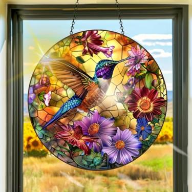 Imagem de Apanhador solar de acrílico colorido, decoração de janela pendurada para beija-flor, arte de parede de arco-íris, para sala de estar, quarto, varanda, decoração de jardim interno e externo, 19 x 15 cm