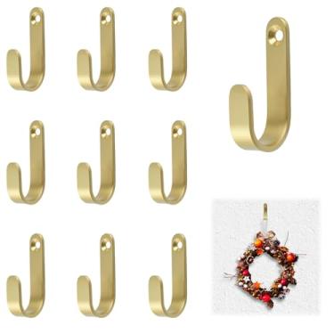 Imagem de MOROBOR Ganchos de parede de latão, 10 peças de suportes utilitários em forma de J, porta-chaves vintage, resistente, guirlanda, chapéu, suporte de parede, banheiro, cozinha, armário, ganchos para