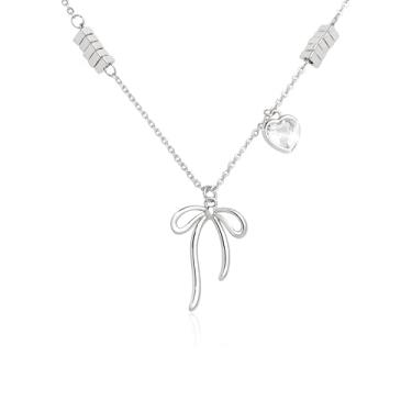 Imagem de Jean Beau Colar com pingente de laço para mulheres, corrente de laço de prata dourada moderna de zircônia cúbica, joias modernas, presente, Aço inoxidável, Zircônia cúbica