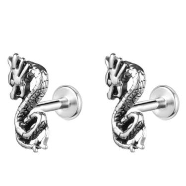 Imagem de Niaspi Brincos de dragão de cartilagem pequena 18G para mulheres e homens G23 titânio Dragon Labret Monroe anéis labiais com rosca interna