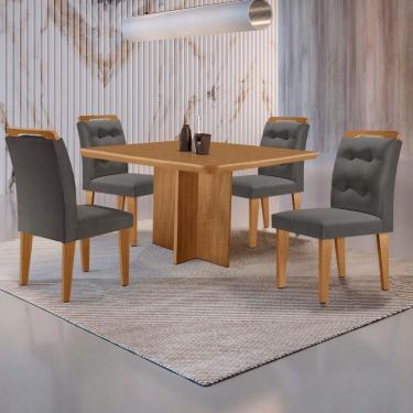 Imagem de Mesa Olímpia 90cm Mdf Com 4 Cadeiras Carol Veludo Grafite Naturalle