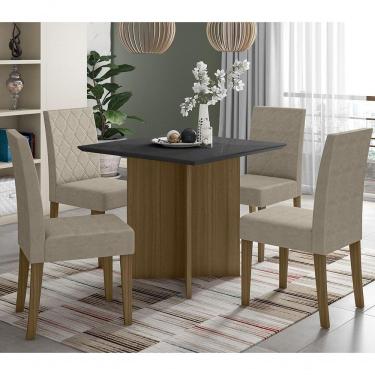 Imagem de Kit Mesa De Jantar Helo Com Vidro 90x90 Com 4 Cadeiras Jade Carvalho/grafite/preto/fendi Carvalho/grafite/preto/fendi