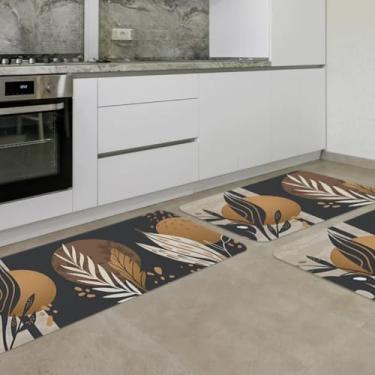 Imagem de Kit 3 Tapetes de Cozinha Antiderrapante Látex Estampas(Gold Botanical)