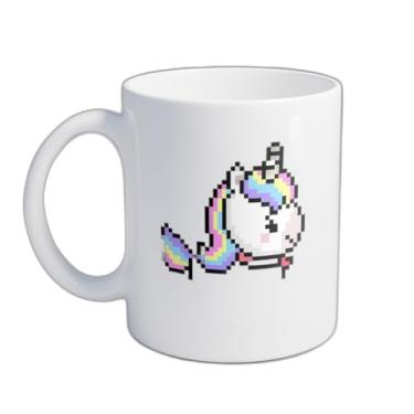 Imagem de Caneca Xícara de Café Porcelana 300ml Unicórnio Arco-íris Pixelada