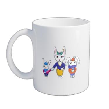 Imagem de Caneca Xícara de Café Porcelana 300ml Coelhos Pixelados Engraçados