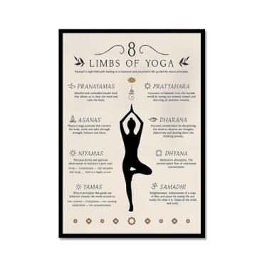 Imagem de Impressão em tela de ioga Membros de Yoga Poses de Yoga Impressão Sol e Lua Saudação Fitness Zen Chakra Afirmações Espiritual Wall Art Decor (SKU5,20.3x30.5 cm = (20x30cm), moldura de metal preto)