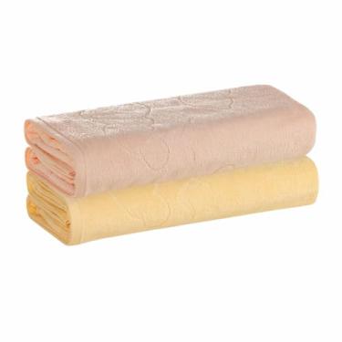 Imagem de Kit 2 Toalhas de Banho Infantil Karsten, 100% Algodão, Jacquard Aveludado, 66cm x 1,40m (Salmão e Amarelo)