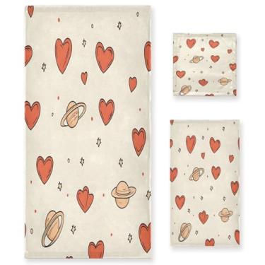 Imagem de Wassud Conjunto de 3 toalhas de banho Hearts and Planets, super macias e absorventes para banheiro, toalhas de banho de secagem rápida, toalha de banho para academia, spa, hotel