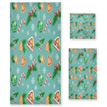 Imagem de Wassud Conjunto de 3 toalhas de banho, toalhas super macias e absorventes para banheiro, toalhas de banho de secagem rápida padrão de Natal, toalha de banho para academia, spa, hotel